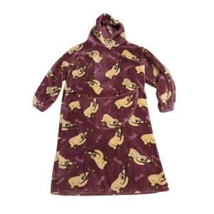 Sloth  Blanket Hoodie Womens' Sz XL Purple Fluffy Plush Oversize Kangaroo Pocket